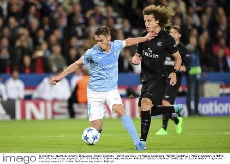 David Luiz (PSG) vs Markus Rosenberg (Malmö) FOOTBALL : Paris St Germain vs Malmö FF - UEFA Champions League 2015 2016 - 15 09 2015 JBAutissier Panoramic 