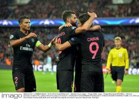 Edinson Cavani (psg) - Thiago Motta (psg) - Thiago Silva (psg) FOOTBALL : Paris St Germain vs Malmö FF - UEFA Champions League 2015 2016 - 15 09 2015 AnthonyBIBARD FEP Panoramic 