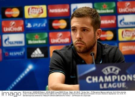 Sept. 15, 2015 - Rome, Itay - FC Barcelona Barca s defender Jordi Alba attends press conference PK Pressekonferenz before the match between AS Roma and FC Barcelona at Stadio Olimpico Rome on September 15, 2015. FC Barcelona press conference  - ZUMAn230