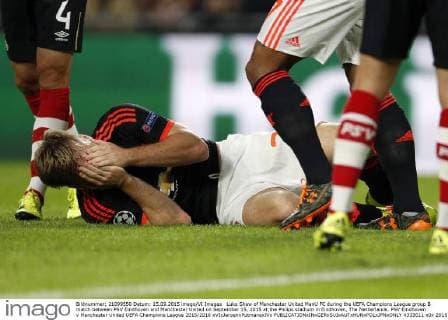 Luke Shaw of Manchester United ManU FC during the UEFA Champions League group B match between PSV Eindhoven and Manchester United on September 15, 2015 at the Philips stadium in Eindhoven, The Netherlands. PSV Eindhoven v Manchester United UEFA Champions League 2015 2016 xVIxJeroenxPutmansxIVx 4333011