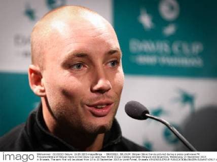 - BRUSSELS, BELGIUM: Belgian Steve Darcis pictured during a press conference PK Pressekonferenz of Belgian team on the Davis Cup semi final World Group meeting between Belgium and Argentina, Wednesday 16 September 2015 in Brussels. The semi final will be played from 18 to 20 September 2015 in Vorst-Forest, Brussels VIRGINIExLEFOUR  x04700878x