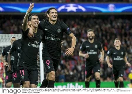 Champions League, group A PSG-Malmö FF (2-0) Angel Di Maria and Edinson Cavani celebrating 2015-09-15  xORRExPONTUSx AB87417462