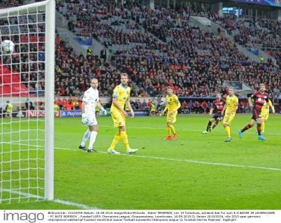 Admir MEHMEDI, Lev 14 Torschuss, schiesst das Tor zum 1-0 BAYER 04 LEVERKUSEN - FC BATE BORISOV , Fussball UEFA Champions League, Gruppenphase, Leverkusen, 16.09.2015 CL Saison 2015 2016,