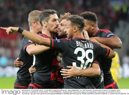 Admir MEHMEDI, Lev 14 Torschuss, schiesst das Tor zum 1-0 Torjubel, Jubel nach dem Tor BAYER 04 LEVERKUSEN - FC BATE BORISOV , Fussball UEFA Champions League, Gruppenphase, Leverkusen, 16.09.2015 CL Saison 2015 2016,