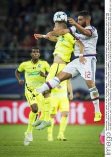 - GENT, BELGIUM: Gent s Danijel Milicevic and Lyon s Jordan Ferri fight for the ball during the first game in the group stage of the Uefa Champions League competition, in group H, between Belgian first league soccer team KAA Gent and Olympique Lyon, in Gent, Wednesday 16 September 2015. JASPERxJACOBS  x04701493x