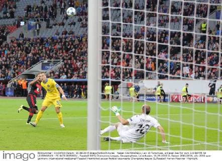 Hakan CALHANOGLU, Lev 10 Torschuss, schiesst das Tor zum 2-1 BAYER 04 LEVERKUSEN - FC BATE BORISOV , Fussball UEFA Champions League, Gruppenphase, Leverkusen, 16.09.2015 CL Saison 2015 2016,