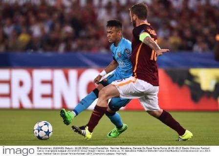 Neymar Barcelona, Daniele De Rossi Roma Roma 16-09-2015 Stadio Olimpico Football Calcio Champions League 2015 2016 Group Stage - Group, AS Roma vs. FC Barcelona andreaxstaccioli