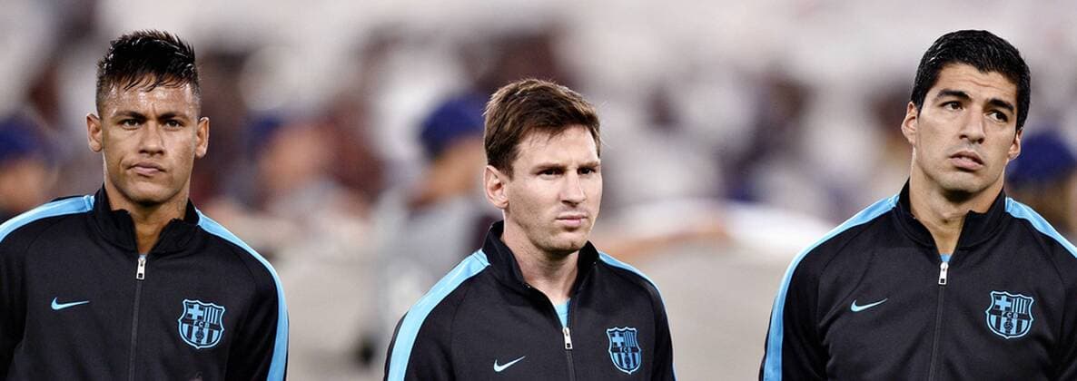 Rom, Italien - Fussball, Champions League, AS Rom vs. FC Barcelona: Neymar-Lionel Messi-Luis Suarez 