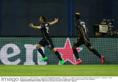 SOCCER - CL, Zagreb vs Arsenal ZAGREB,CROATIA,16.SEP.15 - SOCCER - UEFA Champions League, group stage, GNK Dinamo Zagreb vs FC Arsenal. Image shows the rejoicing of Josip Pivaric (Zagreb). GEPAxpictures xMaticxKlansek