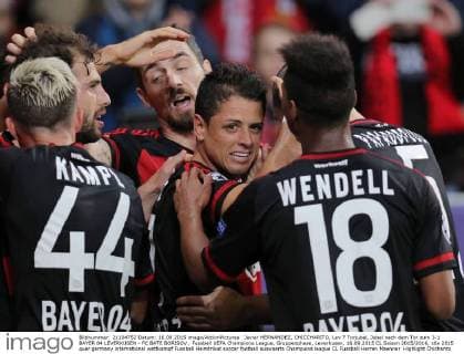 Javier HERNANDEZ, CHICCHARITO, Lev 7 Torjubel, Jubel nach dem Tor zum 3-1 BAYER 04 LEVERKUSEN - FC BATE BORISOV , Fussball UEFA Champions League, Gruppenphase, Leverkusen, 16.09.2015 CL Saison 2015 2016,