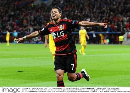 Fußball Champions League Gruppenphase 1. Spieltag Bayer Leverkusen - BATE Baryssau am 16.09.2015 in der BayArena in Leverkusen Torjubel zum 3:1 durch Chicharito ( Leverkusen ) xTTx