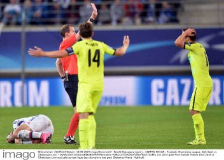 Brecht Dejaegere (gant) - CARTON ROUGE - Fussball, Champions League, KAA Gent vs. Olympique Lyon - 16 09 2015 AnthonyBIBARD FEP Panoramic 