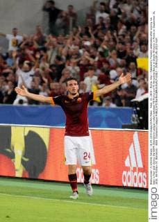 Sept. 16, 2015 - Rome, Itay - Alessandro Florenzi celebrates after scoring his team s first goal during the UEFA Champions League match between AS Roma and FC Barcelona Barca at Stadio Olimpico in Rome on September 16, 2015. AS Roma v FC Barcelona - UEFA Champions League - ZUMAn230