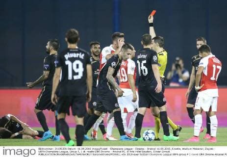 Champions League - Dinamo - Arsenal 16.09.2015.,Croatia, stadium Maksimir, Zagreb - UEFA Champions League, Group F, 1 st. roudn GNK Dinamo - Arsenal FC. El Arbi Hillel Soudani, Olivier Giroud.  SanjinxStrukic PIXSELL