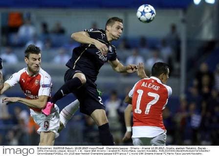 Champions League - Dinamo - Arsenal 16.09.2015.,Croatia, stadium Maksimir, Zagreb - UEFA Champions League, Group F, 1 st. round GNK Dinamo - Arsenal FC.Marko Pjaca, Laurent Koscielny. GoranxStanzl PIXSELL