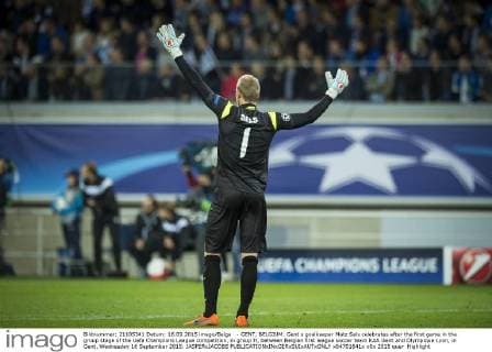 - GENT, BELGIUM: Gent s goalkeeper Matz Sels celebrates after the first game in the group stage of the Uefa Champions League competition, in group H, between Belgian first league soccer team KAA Gent and Olympique Lyon, in Gent, Wednesday 16 September 2015. JASPERxJACOBS  x04701641x