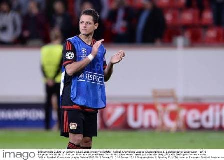 Fußball Champions League Gruppenphase 1. Spieltag Bayer Leverkusen - BATE Baryssau am 16.09.2015 in der BayArena in Leverkusen Chicharito ( Leverkusen ) freut sich über den Sieg xTTx