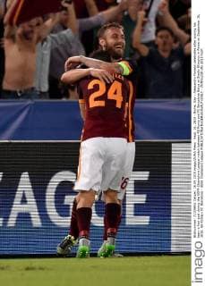 Sept. 16, 2015 - Rome, Itay - Alessandro Florenzi celebrates after scoring his team s first goal during the UEFA Champions League match between AS Roma and FC Barcelona Barca at Stadio Olimpico in Rome on September 16, 2015. AS Roma v FC Barcelona - UEFA Champions League - ZUMAn230