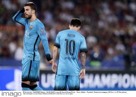 Rom, Italien - Fussball, Champions League, AS Rom vs. FC Barcelona: Gerard Pique -Lionel Messi
