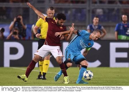 Mohamed Salah Roma, Andres Iniesta Barcelona Roma 16-09-2015 Stadio Olimpico Football Calcio Champions League 2015 2016 Group Stage - Group, AS Roma vs. FC Barcelona andreaxstaccioli