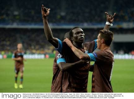 Sept. 16, 2015 - Kiev, Ukraine - Players FC Porto celebrate the goal scored during his first Champions League match between FC Dynamo Kyiv and FC Porto Olympic stadium in Kiev. Ukraine, Wednesday, September 16, 2015. Champions League: FC Dynamo Kyiv vs Porto  - ZUMAn230