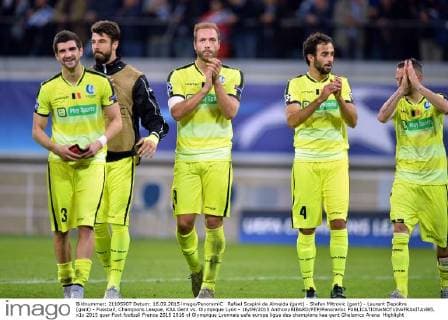 Rafael Scapini de Almeida (gant) - Stefan Mitrovic (gant) - Laurent Depoitre (gant) - Fussball, Champions League, KAA Gent vs. Olympique Lyon - 16 09 2015 AnthonyBIBARD FEP Panoramic 