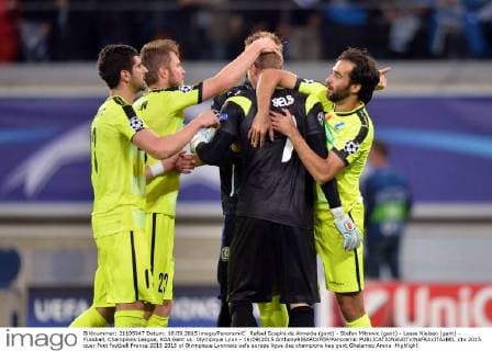 Rafael Scapini de Almeida (gant) - Stefan Mitrovic (gant) - Lasse Nielsen (gant) - Fussball, Champions League, KAA Gent vs. Olympique Lyon - 16 09 2015 AnthonyBIBARD FEP Panoramic 