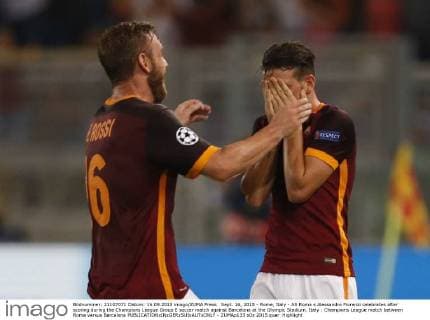 Sept. 16, 2015 - Rome, Italy - AS Roma s Alessandro Fiorenzi celebrates after scoring during the Champions League Group E soccer match against Barcelona at the Olympic Stadium. Italy : Champions League match between Roma versus Barcelona - ZUMAp133