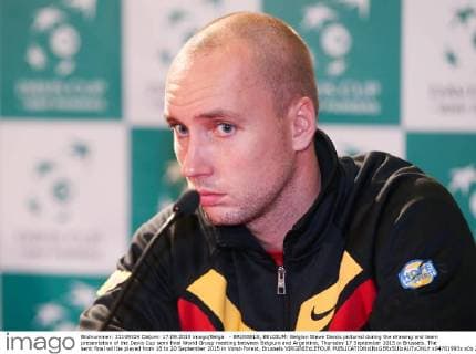 - BRUSSELS, BELGIUM: Belgian Steve Darcis pictured during the drawing and team presentation of the Davis Cup semi final World Group meeting between Belgium and Argentina, Thursday 17 September 2015 in Brussels. The semi final will be played from 18 to 20 September 2015 in Vorst-Forest, Brussels VIRGINIExLEFOUR  x04701993x