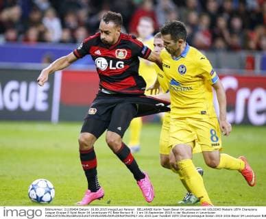 BELLARABI Karim Team Bayer 04 Leverkusen mit VOLODKO Maksim UEFA Champions League Gruppe E Spiel Bayer 04 Leverkusen-FC Bate Borisov 4 : 1 am 16.September 2015 in der BayArena in Leverkusen 