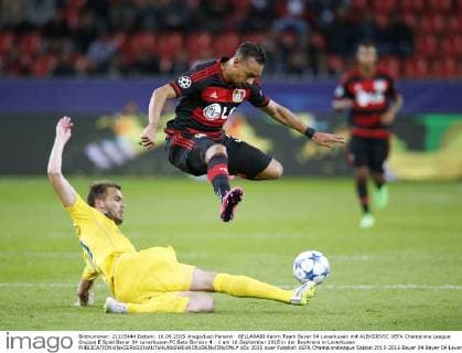BELLARABI Karim Team Bayer 04 Leverkusen mit ALEKSIEVIC UEFA Champions League Gruppe E Spiel Bayer 04 Leverkusen-FC Bate Borisov 4 : 1 am 16.September 2015 in der BayArena in Leverkusen 