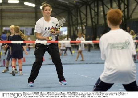 - BREE, BELIZE: former tennis number 1 Kim Clijsters pictured during the Belgium s Biggest tennis lesson , organized by former tennis champion Kim Clijsters and the presentation of TEN4KIM and Multi SkillZ, in Bree, Friday 18 September 2015. YORICKxJANSENS  x04702756x
