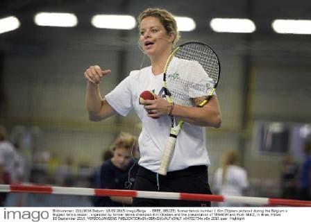- BREE, BELIZE: former tennis number 1 Kim Clijsters pictured during the Belgium s Biggest tennis lesson , organized by former tennis champion Kim Clijsters and the presentation of TEN4KIM and Multi SkillZ, in Bree, Friday 18 September 2015. YORICKxJANSENS  x04702734x
