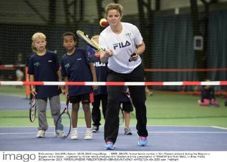 - BREE, BELIZE: former tennis number 1 Kim Clijsters pictured during the Belgium s Biggest tennis lesson , organized by former tennis champion Kim Clijsters and the presentation of TEN4KIM and Multi SkillZ, in Bree, Friday 18 September 2015. YORICKxJANSENS  x04702713x