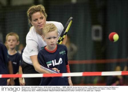 - BREE, BELIZE: former tennis number 1 Kim Clijsters pictured during the Belgium s Biggest tennis lesson , organized by former tennis champion Kim Clijsters and the presentation of TEN4KIM and Multi SkillZ, in Bree, Friday 18 September 2015. YORICKxJANSENS  x04702717x