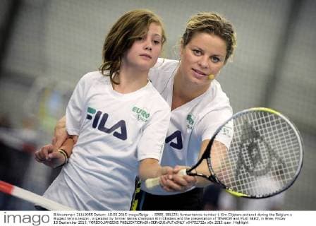 - BREE, BELIZE: former tennis number 1 Kim Clijsters pictured during the Belgium s Biggest tennis lesson , organized by former tennis champion Kim Clijsters and the presentation of TEN4KIM and Multi SkillZ, in Bree, Friday 18 September 2015. YORICKxJANSENS  x04702722x