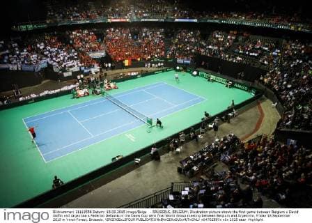 - BRUSSELS, BELGIUM: Illustration picture shows the first game between Belgium s David Goffin and Argentina s Federico Delbonis in the Davis Cup semi final World Group meeting between Belgium and Argentina, Friday 18 September 2015 in Vorst-Forest, Brussels. VIRGINIExLEFOUR  x04702897x