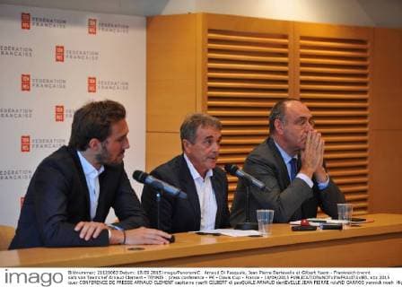 Arnaud Di Pasquale, Jean Pierre Dartevelle et Gilbert Ysern - Frankreich trennt sich von Teamchef Arnaud Clement - TENNIS : press conference - PK - Davis Cup - France - 18 09 2015 
