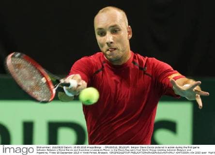 - BRUSSELS, BELGIUM: Belgian Steve Darcis pictured in action during the first game between Belgium s Steve Darcis and Argentina s Leonardo Mayer in the Davis Cup semi final World Group meeting between Belgium and Argentina, Friday 18 September 2015 in Vorst-Forest, Brussels. VIRGINIExLEFOUR  x04703009x