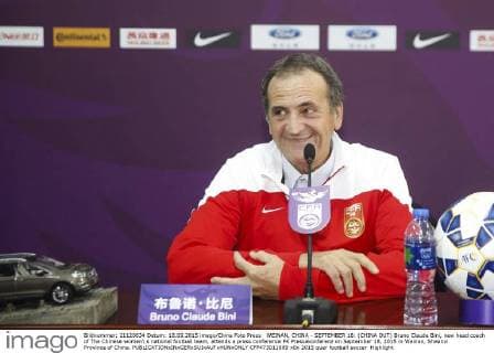 WEINAN, CHINA - SEPTEMBER 18: (CHINA OUT) Bruno Claude Bini, new head coach of The Chinese women s national football team, attends a press conference PK Pressekonferenz on September 18, 2015 in Weinan, Shaanxi Province of China.  CFP473011889 