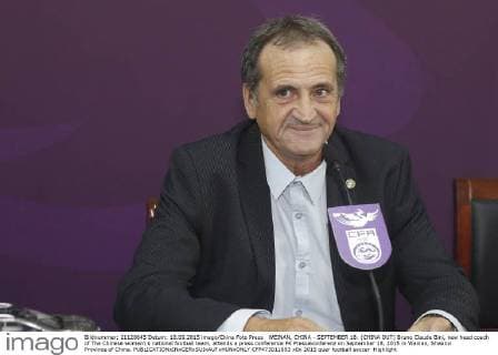 WEINAN, CHINA - SEPTEMBER 18: (CHINA OUT) Bruno Claude Bini, new head coach of The Chinese women s national football team, attends a press conference PK Pressekonferenz on September 18, 2015 in Weinan, Shaanxi Province of China.  CFP473011893 