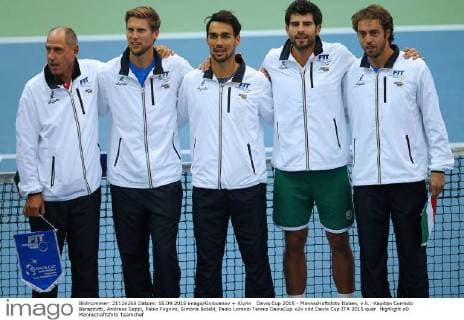 Davis Cup 2015 - Mannschaftsfoto Italien, v.li.: Kapitän Corrado Barazzutti, Andreas Seppi, Fabio Fognini, Simone Bolelli, Paolo Lorenzi
