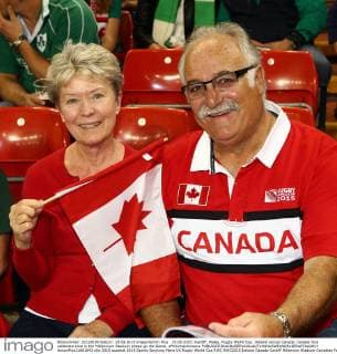 19.09.2015. Cardiff, Wales. Rugby World Cup. Ireland versus Canada. Canada fans celebrate time in the Millennium Stadium ahead go the Game. xPhilxHutchinsonx  ActionPlus11661842