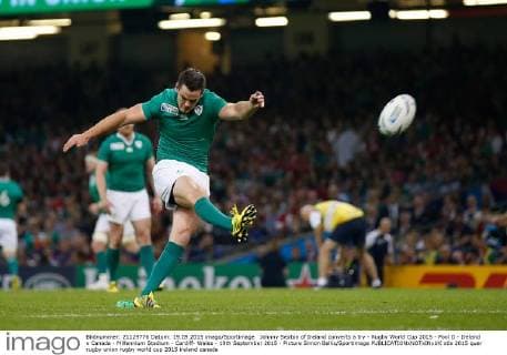 Johnny Sexton of Ireland converts a try - Rugby World Cup 2015 - Pool D - Ireland v Canada - Millennium Stadium - Cardiff- Wales - 19th September 2015 - Picture Simon Bellis Sportimage EDITORIAL USE ONLY. No use with unauthorised audio, video, data, fixture lists, club league logos or live services. Online in-match use limited to 120 images, no video emulation. No use in betting, games or single club league player publications.