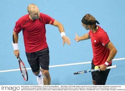 - BRUSSELS, BELGIUM: Belgian Steve Darcis and Belgian Ruben Bemelmans pictured during a doubles tennis game between Belgium s Steve Darcis and Ruben Bemelmans versus Argentina s Leonardo Mayer and Carlos Berlocq, the third game in the Davis Cup semi final World Group meeting between Belgium and Argentina, Saturday 19 September 2015 in Vorst-Forest, Brussels. VIRGINIExLEFOUR  x04703502x