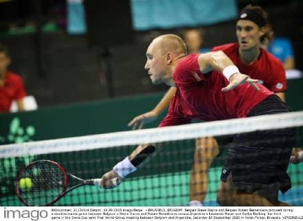 - BRUSSELS, BELGIUM: Belgian Steve Darcis and Belgian Ruben Bemelmans pictured during a doubles tennis game between Belgium s Steve Darcis and Ruben Bemelmans versus Argentina s Leonardo Mayer and Carlos Berlocq, the third game in the Davis Cup semi final World Group meeting between Belgium and Argentina, Saturday 19 September 2015 in Vorst-Forest, Brussels. VIRGINIExLEFOUR  x04703489x