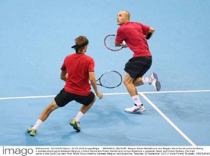 - BRUSSELS, BELGIUM: Belgian Ruben Bemelmans and Belgian Steve Darcis pictured during a doubles tennis game between Belgium s Steve Darcis and Ruben Bemelmans versus Argentina s Leonardo Mayer and Carlos Berlocq, the third game in the Davis Cup semi final World Group meeting between Belgium and Argentina, Saturday 19 September 2015 in Vorst-Forest, Brussels. VIRGINIExLEFOUR  x04703496x