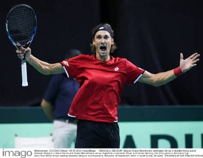 - BRUSSELS, BELGIUM: Belgian Ruben Bemelmans celebrates during a doubles tennis game between Belgium s Steve Darcis and Ruben Bemelmans versus Argentina s Leonardo Mayer and Carlos Berlocq, the third game in the Davis Cup semi final World Group meeting between Belgium and Argentina, Saturday 19 September 2015 in Vorst-Forest, Brussels. VIRGINIExLEFOUR  x04703564x