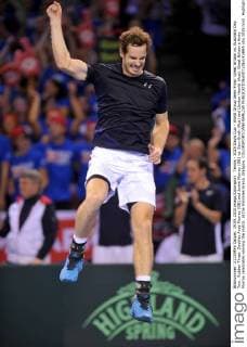 Tennis - 2015 Davis Cup - World Group Semi-Final: Great Britain vs. Australia Day Two . Rubber Three: Doubles Andy Murray (GB) and Jamie Murray (GB) vs. Sam Groth (Aus) and Lleyton Hewitt (Aus). Great Britain s Andy Murray celebrates winning the match, at the Emirates Arena, Glasgow. COLORSPORT JANE BARLOW 