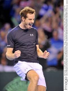 Tennis - 2015 Davis Cup - World Group Semi-Final: Great Britain vs. Australia Day Two . Rubber Three: Doubles Andy Murray (GB) and Jamie Murray (GB) vs. Sam Groth (Aus) and Lleyton Hewitt (Aus). Great Britain s Andy Murray celebrates winning the match, at the Emirates Arena, Glasgow. COLORSPORT JANE BARLOW 